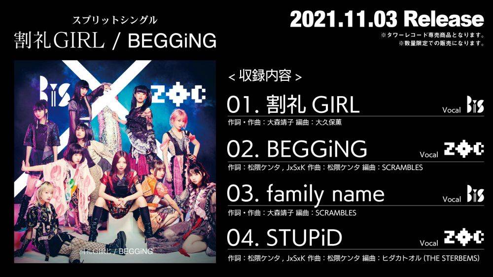 BiS×ZOC、スプリットシングルのジャケ写と購入者特典を公開