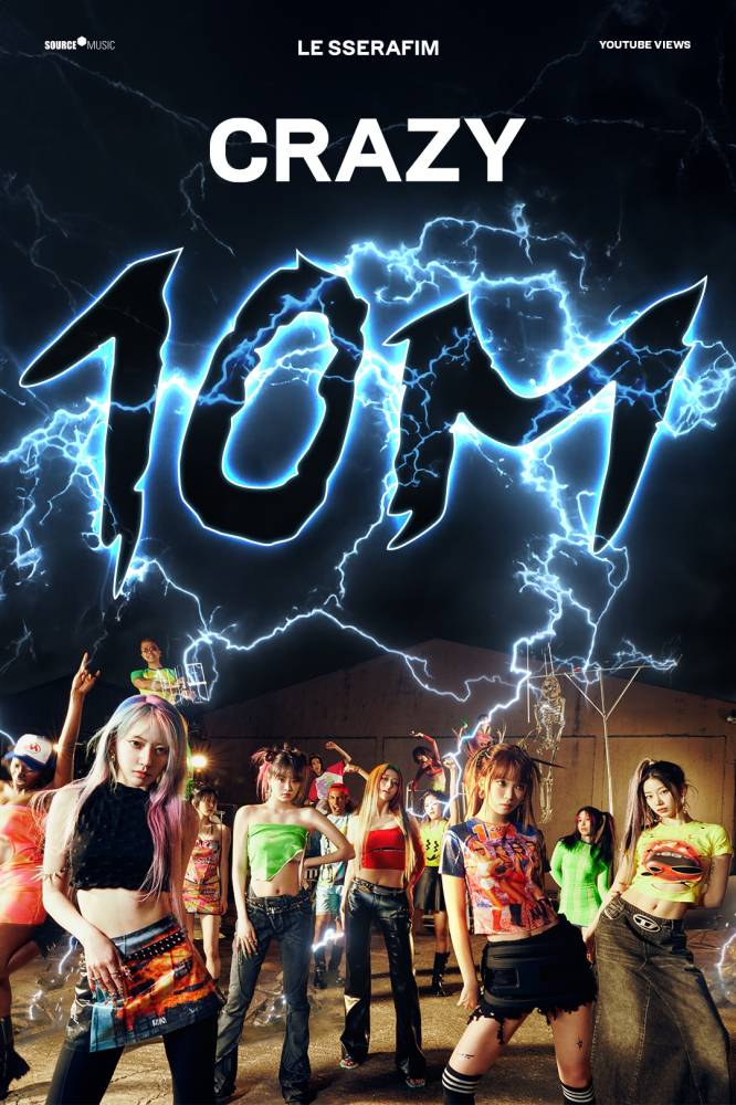 LE SSERAFIM「CRAZY」MV公開後13時間で1000万再生突破　YouTubeトレンドワールドワイド１位記録