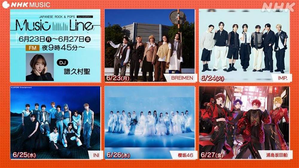 BREIMEN、IMP.、INI、櫻坂46、浦島坂田船、NHK-FM「ミュージックライン」に登場